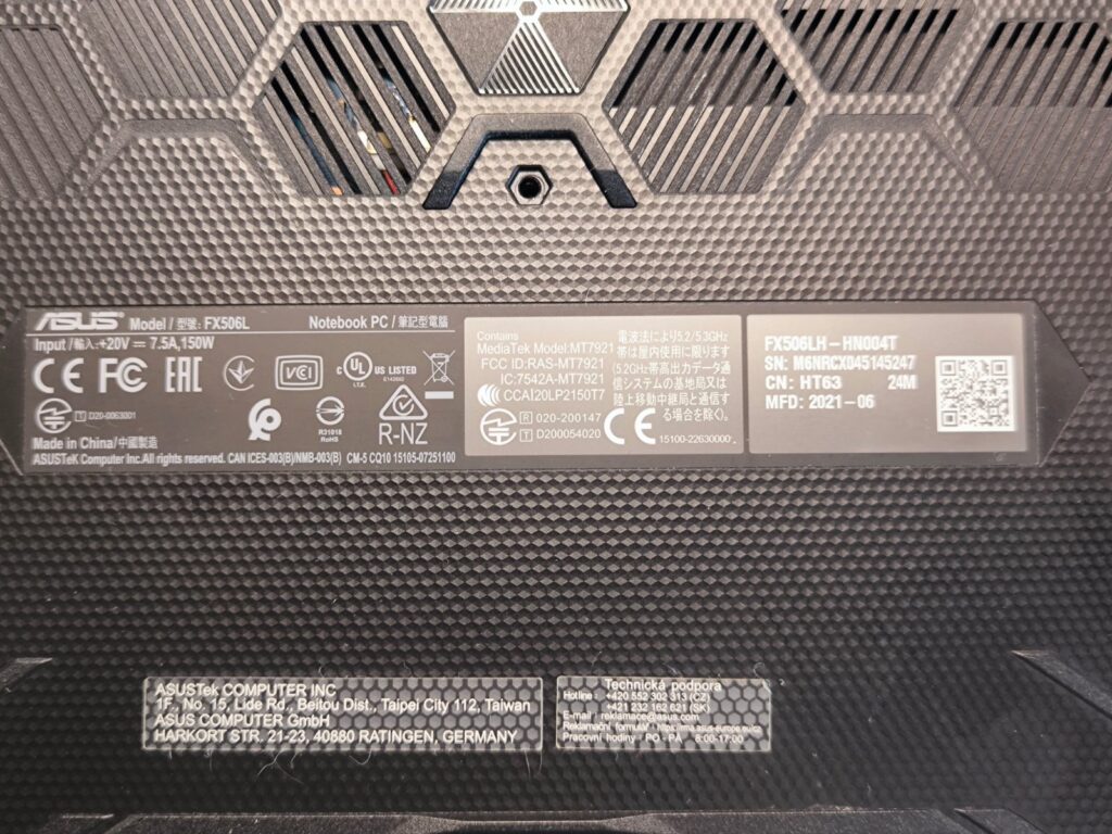 Štítok notebooku ASUS TUF Gaming F15 FX506LH