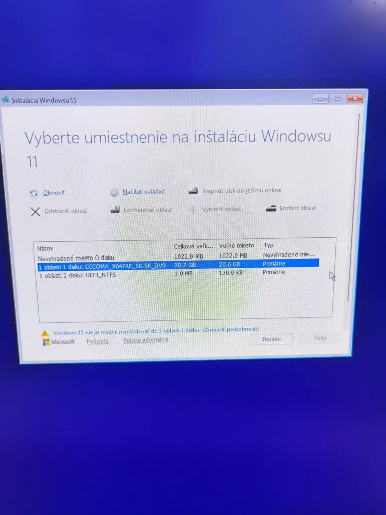 Inštalácia Windows počas preinštalovania PC