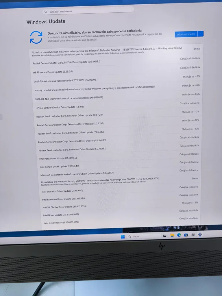 Aktualizácia ovládačov cez Windows Update po inštalácii